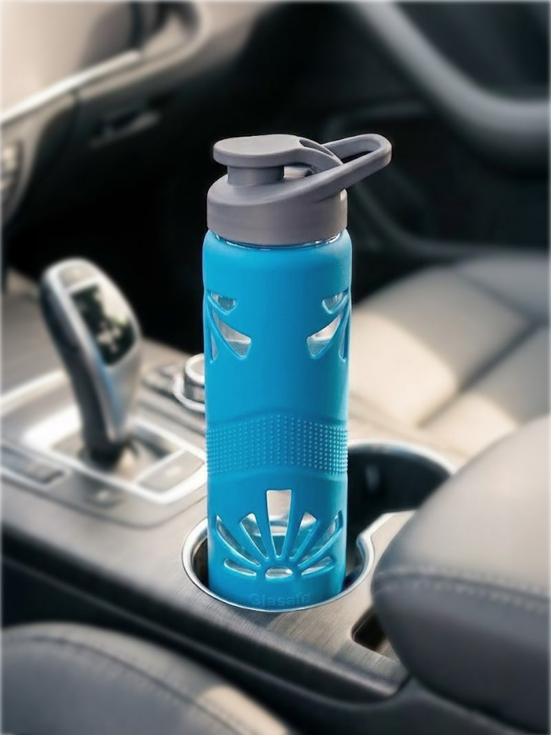Borosilicate Glass Water Bottle with Protective Silicone Sleeve, 550ml (Tranquil Teal)