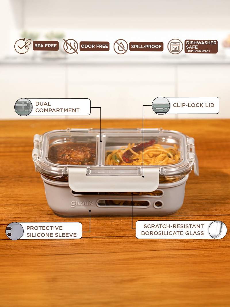 2 Compartments Glass Lunch Box 