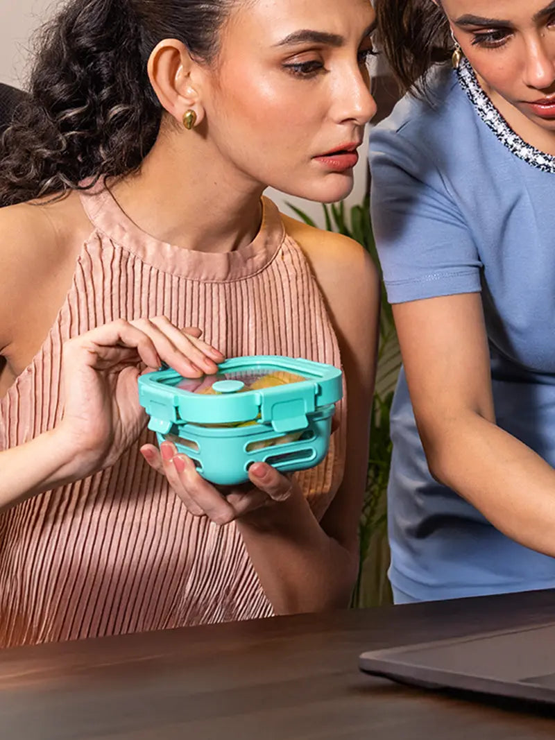 320ml Glass Lunch Box for Office with Airtight Glass Lid & Silicone Cover, Mellow Mist