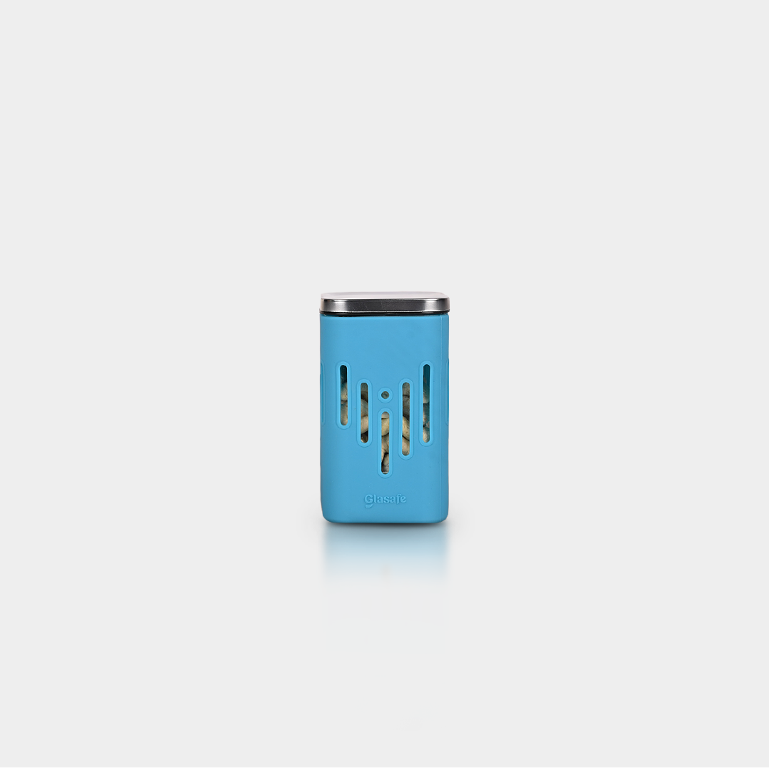 Borosilicate Glass Kitchen Container with Airtight Lid & Silicone Sleeve, 250ml - Tranquil Teal