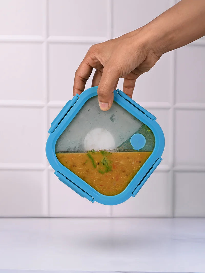 Spill-proof, airtight clip lock glass lunch box