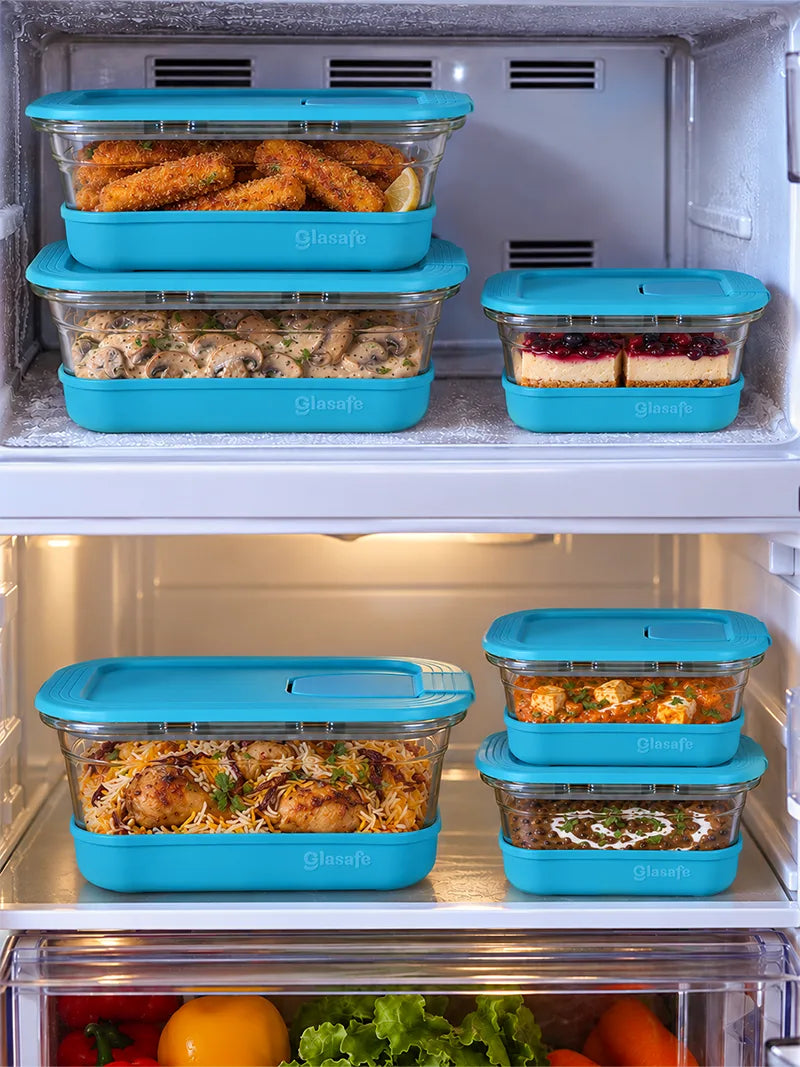 Snap ’N’ Seal Glass Meal Prep Containers With Vaccum Sealed Airtight lid.