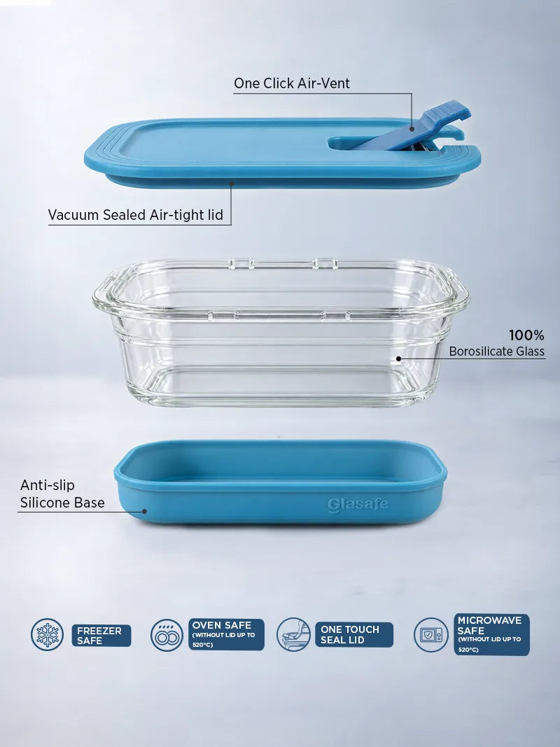 Snap ’N’ Seal Glass Meal Prep Containers With Vaccum Sealed Airtight lid.
