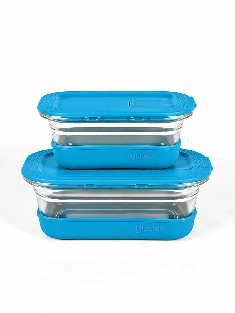 set of 2 Snap ’N’ Seal Glass Fridge Storage Containers with airtight lid