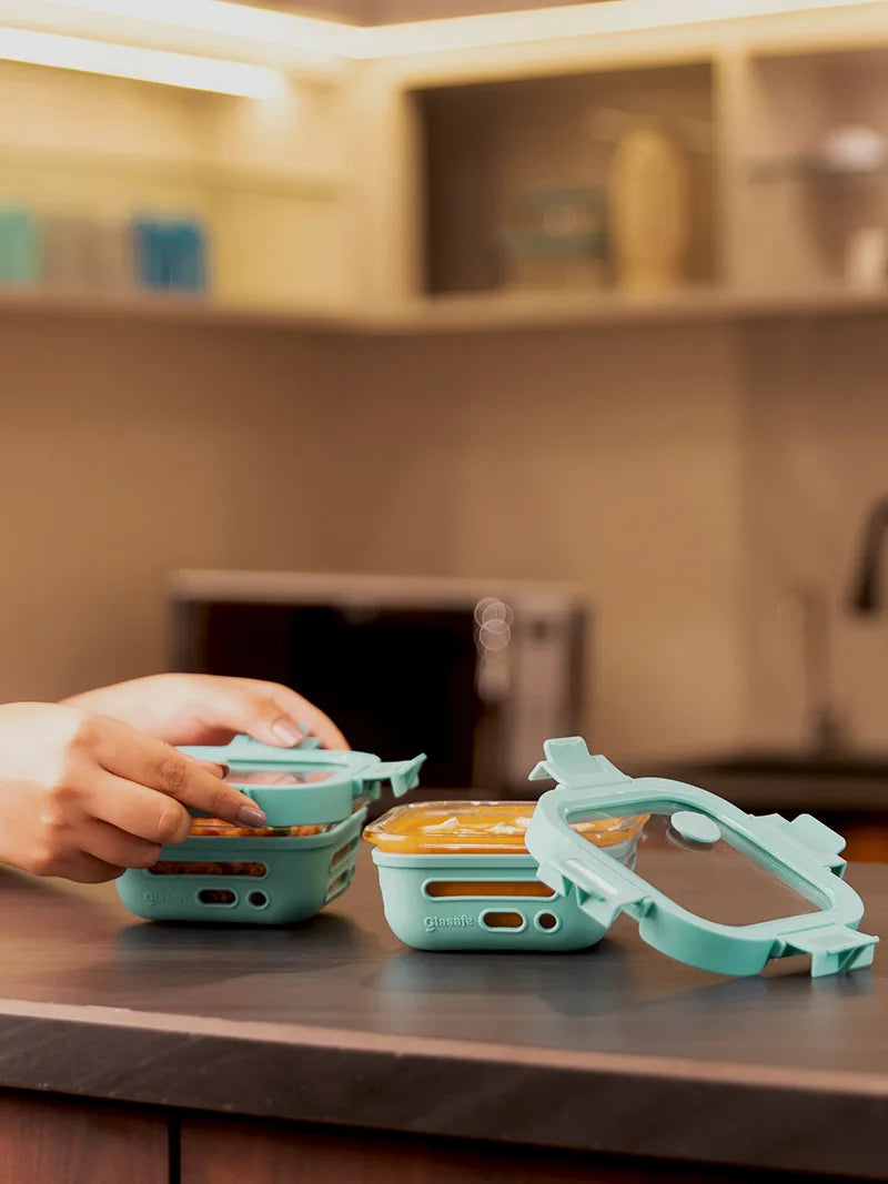 Set of 2 borosilicate glass tiffin boxes for office