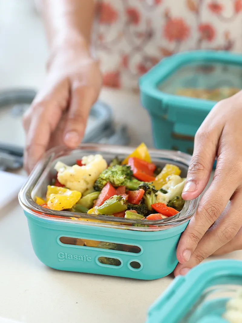 520ml Glasafe glass lunch box with silicone sleeve