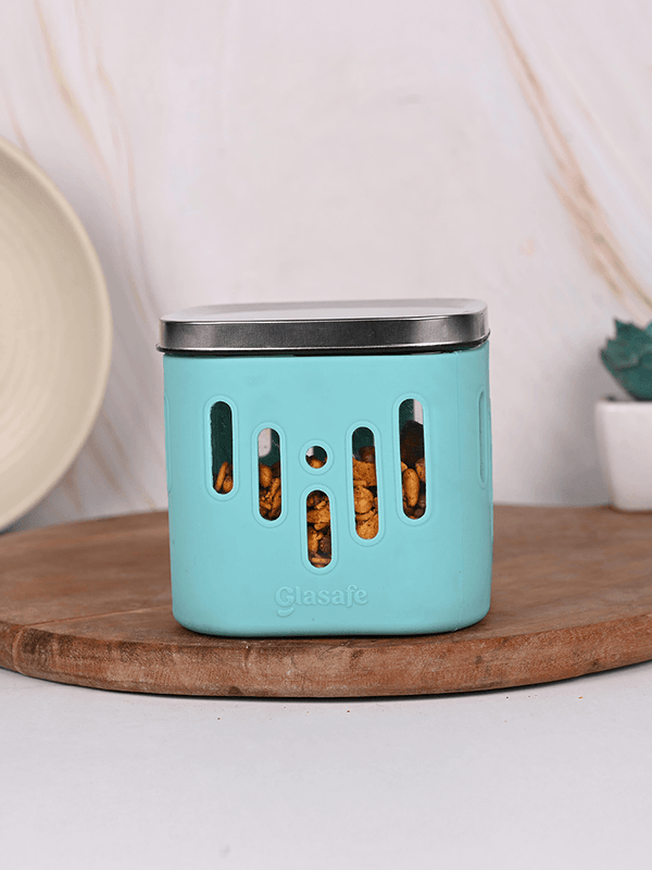 600ml Borosilicate Glass Jar For Kitchen with Airtight Lid & Protective Silicone Sleeve, Mellow Mist