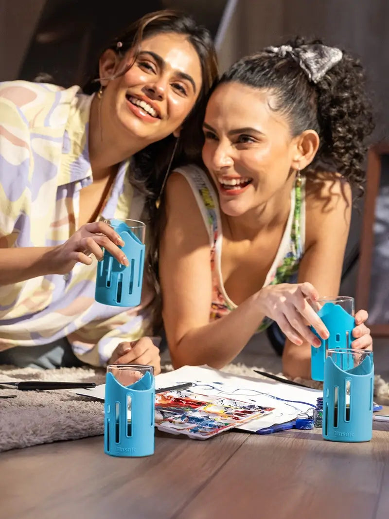 Set of 2 Drinking Water Glasses with Silicone Sleeve, 350ml (Tranquil Teal)