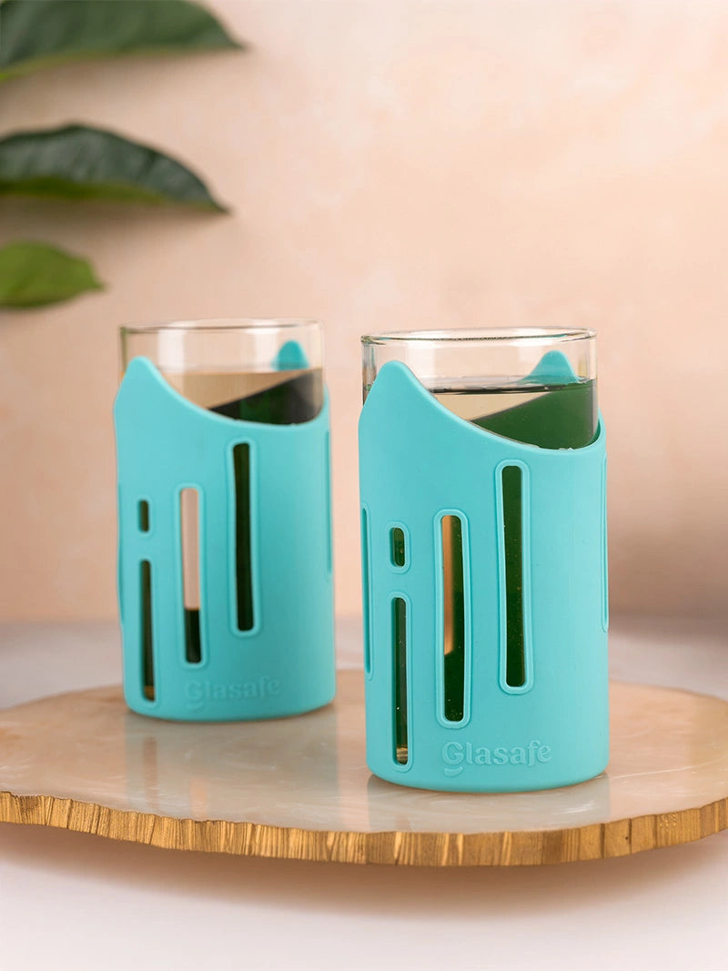 Set of 2 Drinking Water Glasses with Silicone Sleeve, 350ml (Mellow Mist)