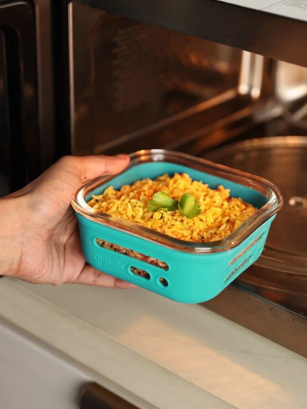 520ml Glass Tiffin Box for Office with Airtight Glass Lid & Silicone Sleeve, Mellow Mist