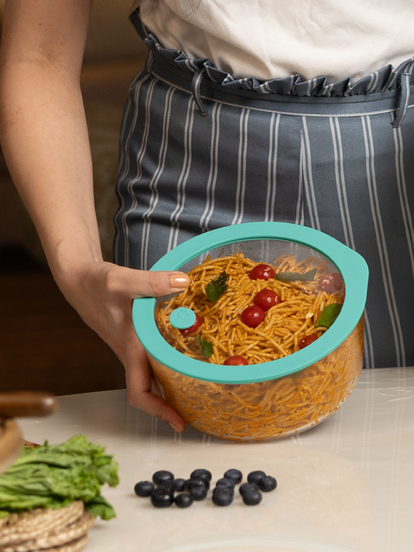 Glasafe 1600ml Borosilicate Glass Mixing Bowl with Airtight Leak-Proof Lid & Vent, Mellow Mist