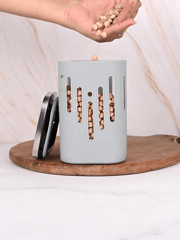 1200ml Borosilicate Glass Kitchen Container with Airtight Lid & Silicone Sleeve, Soothing Slate