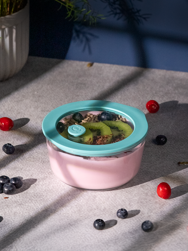 Glasafe 500ml Borosilicate Glass Serving Bowl with Airtight-lid & Air-vent, Mellow Mist
