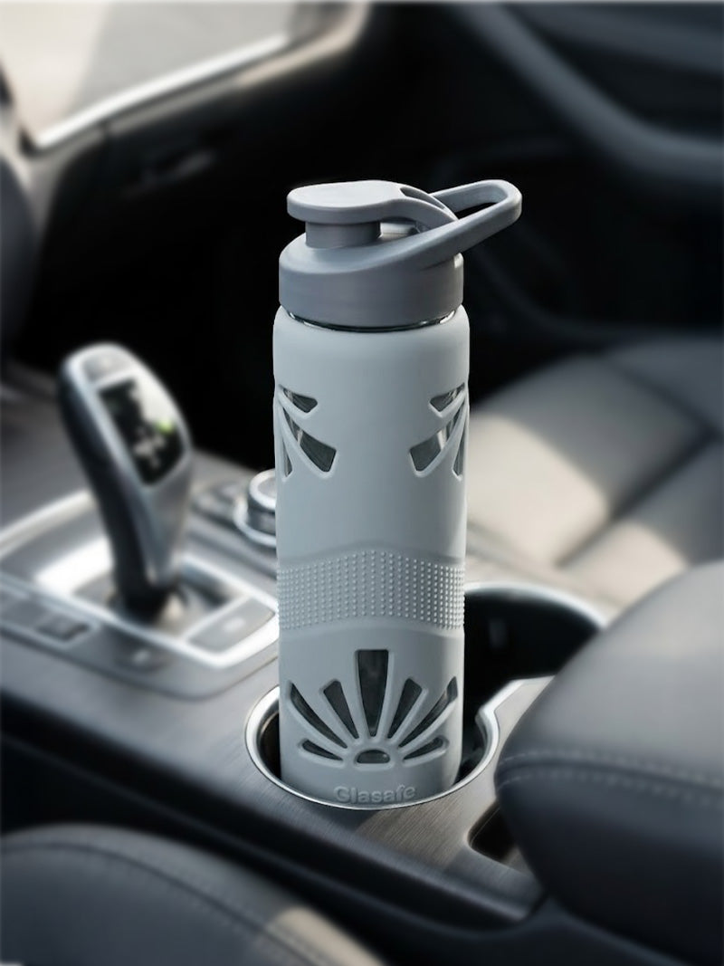 Glasafe Clear Grip Borosilicate Glass Water Bottle with Silicone Cover, 550ml (Soothing Slate)