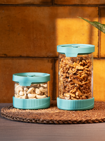 Multipurpose Borosilicate Glass Jar Set of 2 – Mellow Mist (450ml+1000ml)