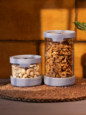 Set of 2 Borosilicate Glass Jar for Kitchen – Soothing Slate (450ml+1000ml)