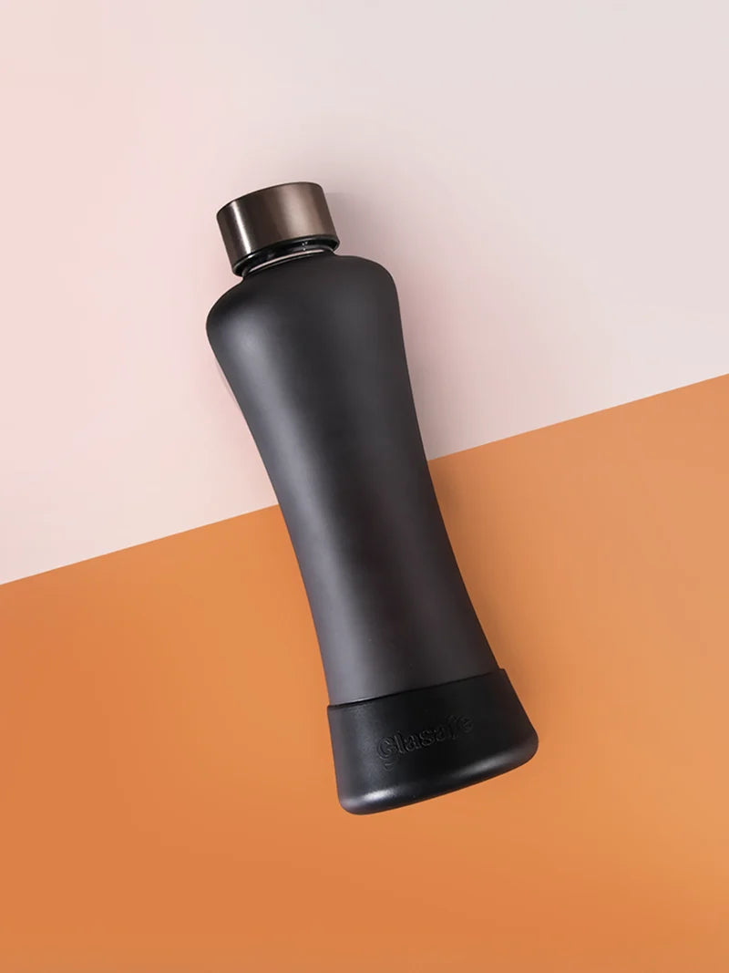 Glasafe SYP Premium Borosilicate Glass Water Bottle with Anti-Slip Silicone Base - 550ml (Noir)