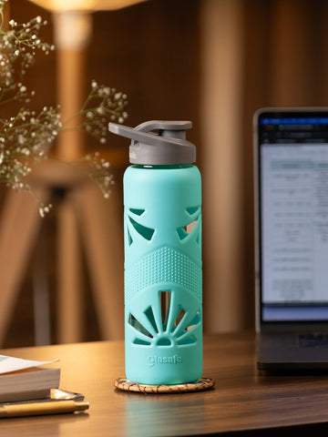 Borosilicate Glass Water Bottle with Protective Silicone Cover, 750ml (Mellow Mist)