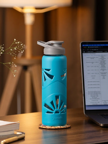 Glasafe borosilicate glass water bottle with silicone sleeve