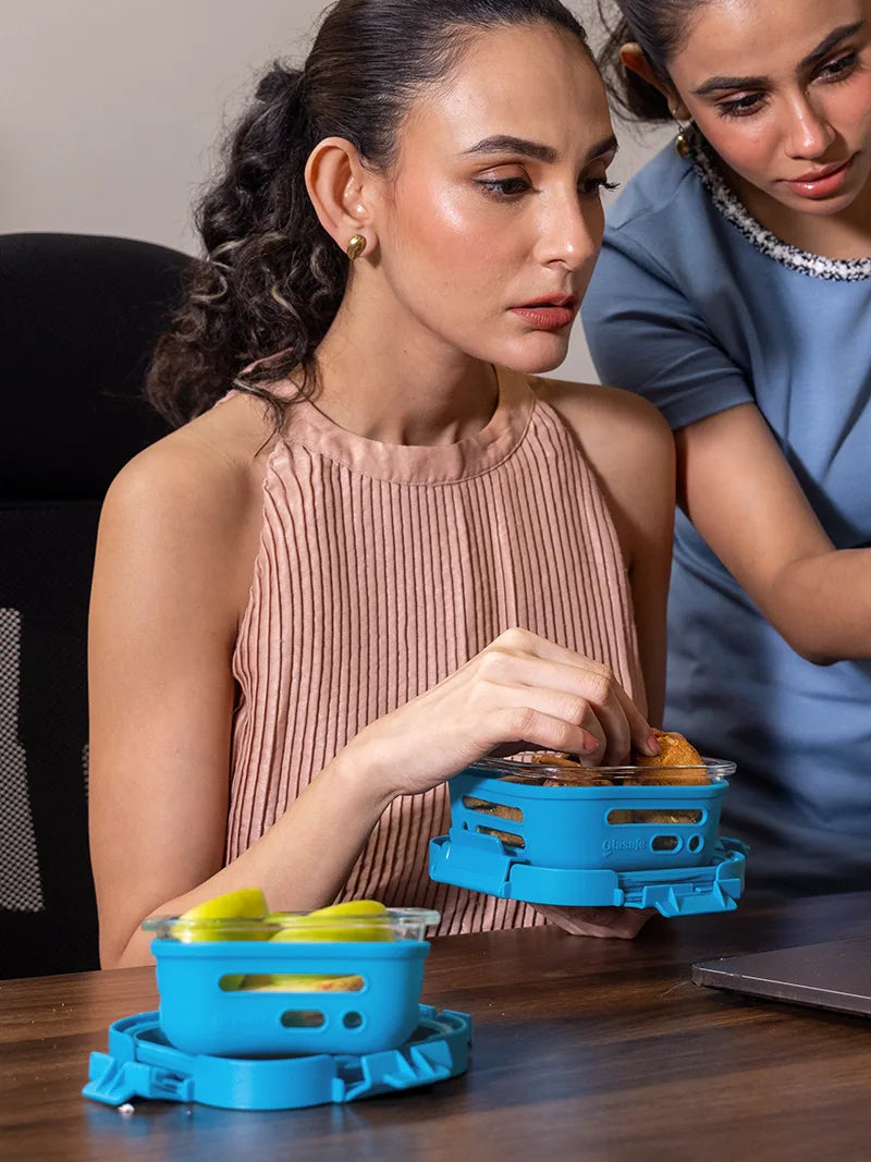 set of 2 borosilicate glass lunch boxes for office