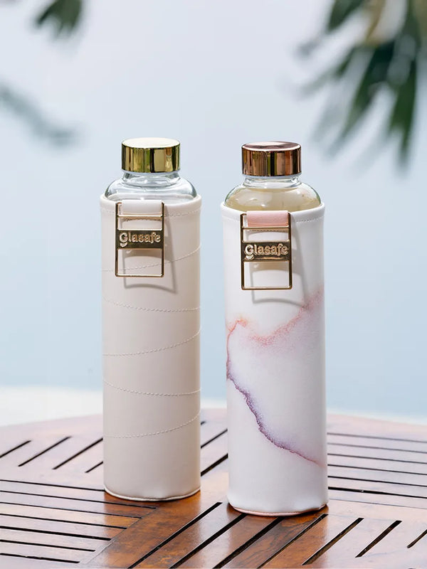 Vego Sip (Set of 2) Borosilicate Glass Bottle with Protective Vegan leather Sleeve - 750ml
