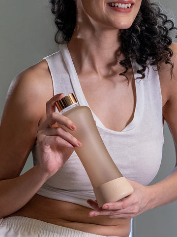 Glasafe SYP Premium Borosilicate Glass Water Bottle with Anti-Slip Silicone Base - 550ml (Bisque)