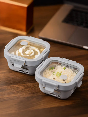 set of 2 borosilicate glass lunch boxes with silicone sleeve