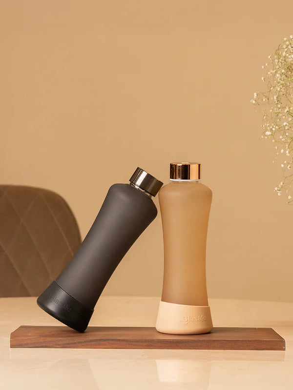 Glasafe SYP (Set of 2) Premium Borosilicate Glass Water Bottle with Anti-Slip Silicone Base - 550ml