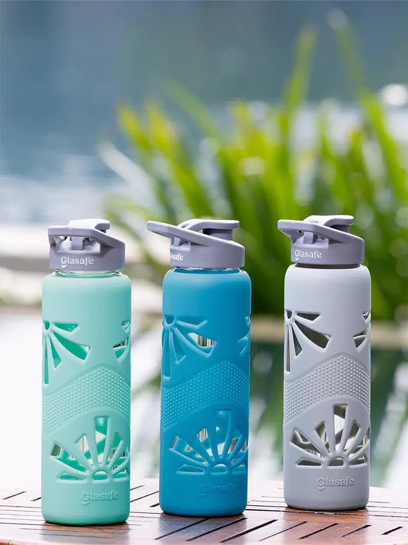 Glasafe set of 3 borosilicate glass water bottle with silicone sleeve