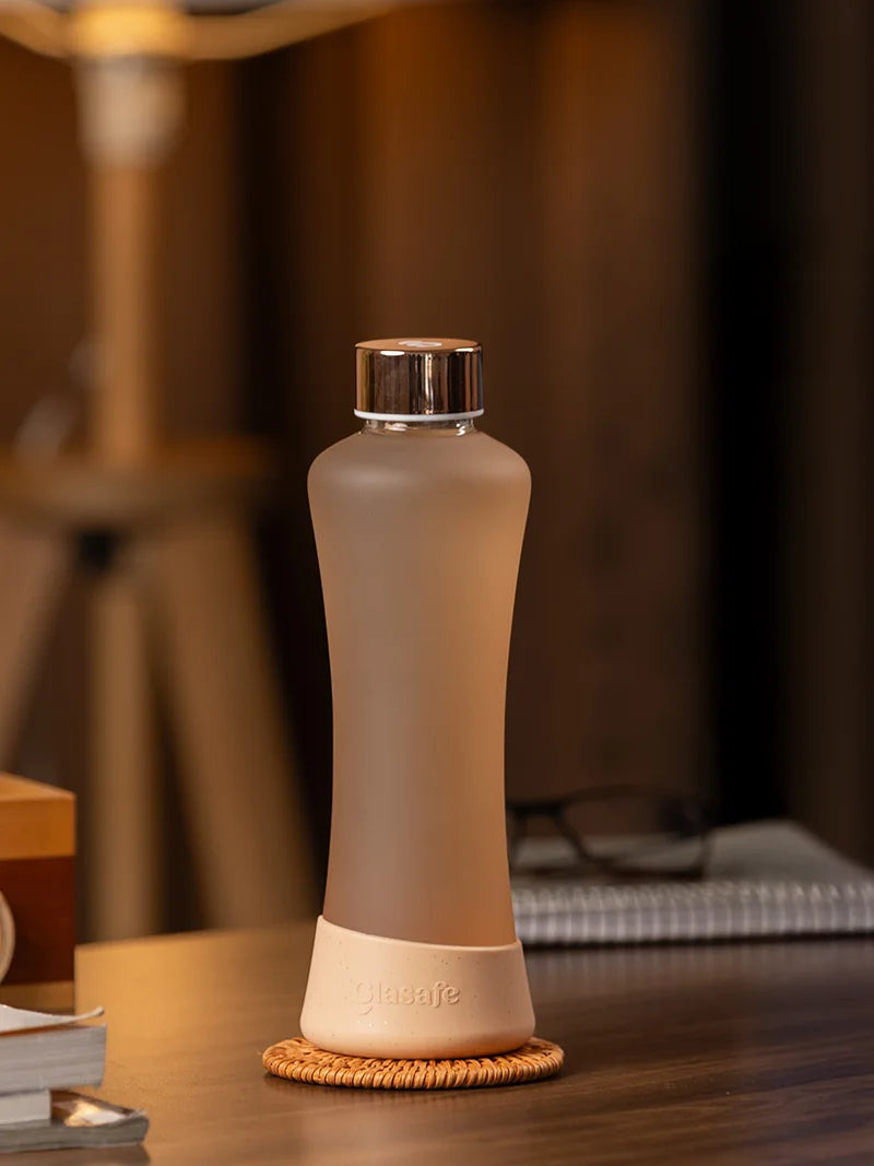 Glasafe SYP Premium Borosilicate Glass Water Bottle with Anti-Slip Silicone Base - 550ml (Bisque)