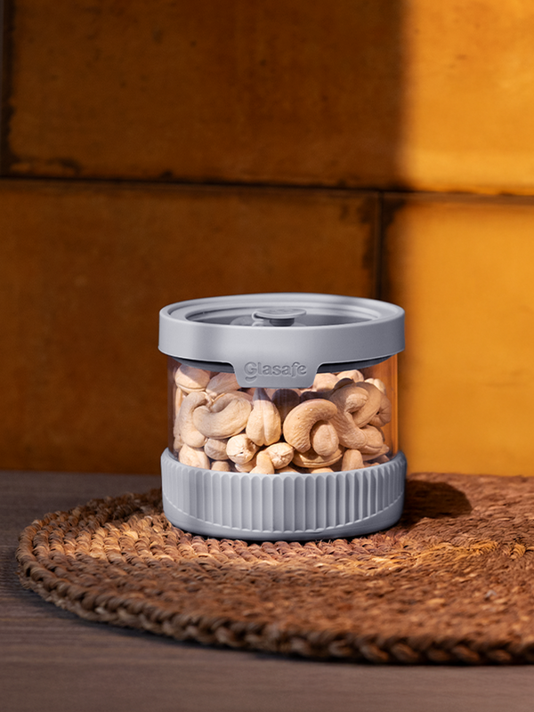 Glasafe 450ml Borosilicate Glass Storage Jar with Silicone Lid for Kitchen, Soothing Slate