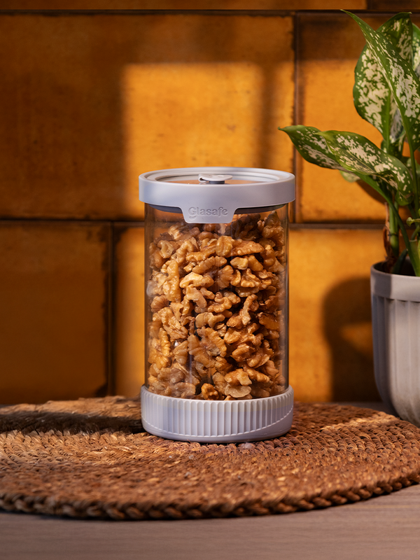 Glasafe 1000ml Large Borosilicate Glass Jar with Silicone Lid for Pantry, Soothing Slate