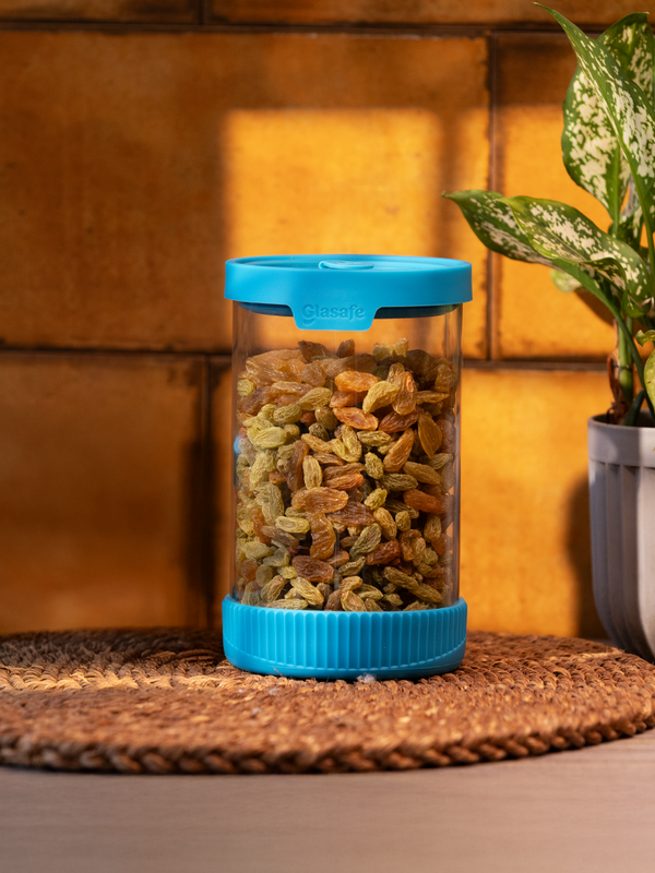 Glasafe 1000ml Borosilicate Glass Jar with Airtight Lid for Kitchen, Tranquil Teal
