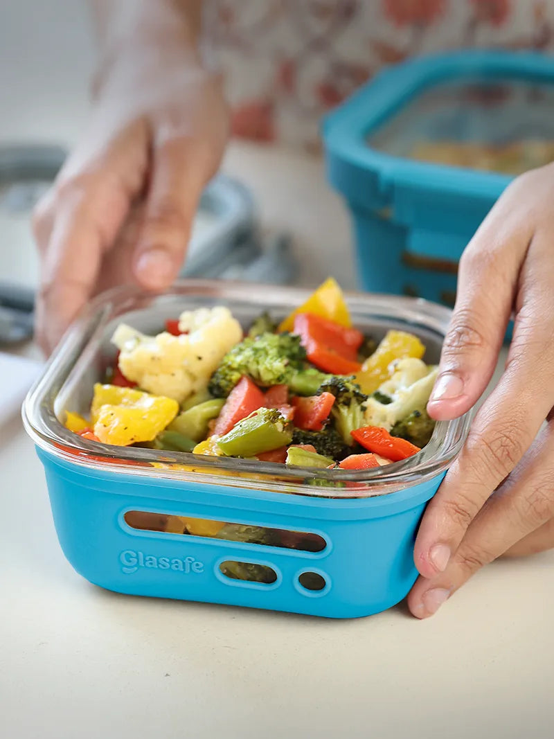 (Set of 2) Glass Lunch Box with Airtight Glass Lid & Silicone Cover, 520ml
