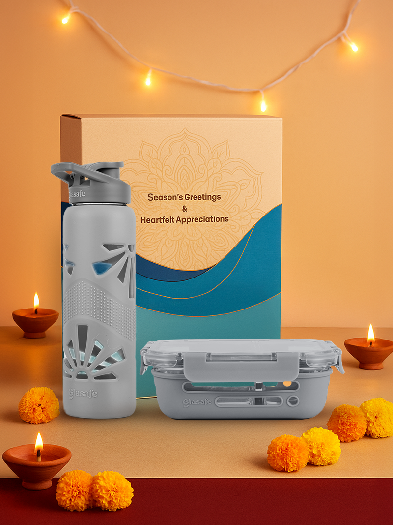 Hydro Meal Kit of Comaprtment Tiffin and Bottle with Gift Box ( 1x580ml + 1x750ml + 1box)
