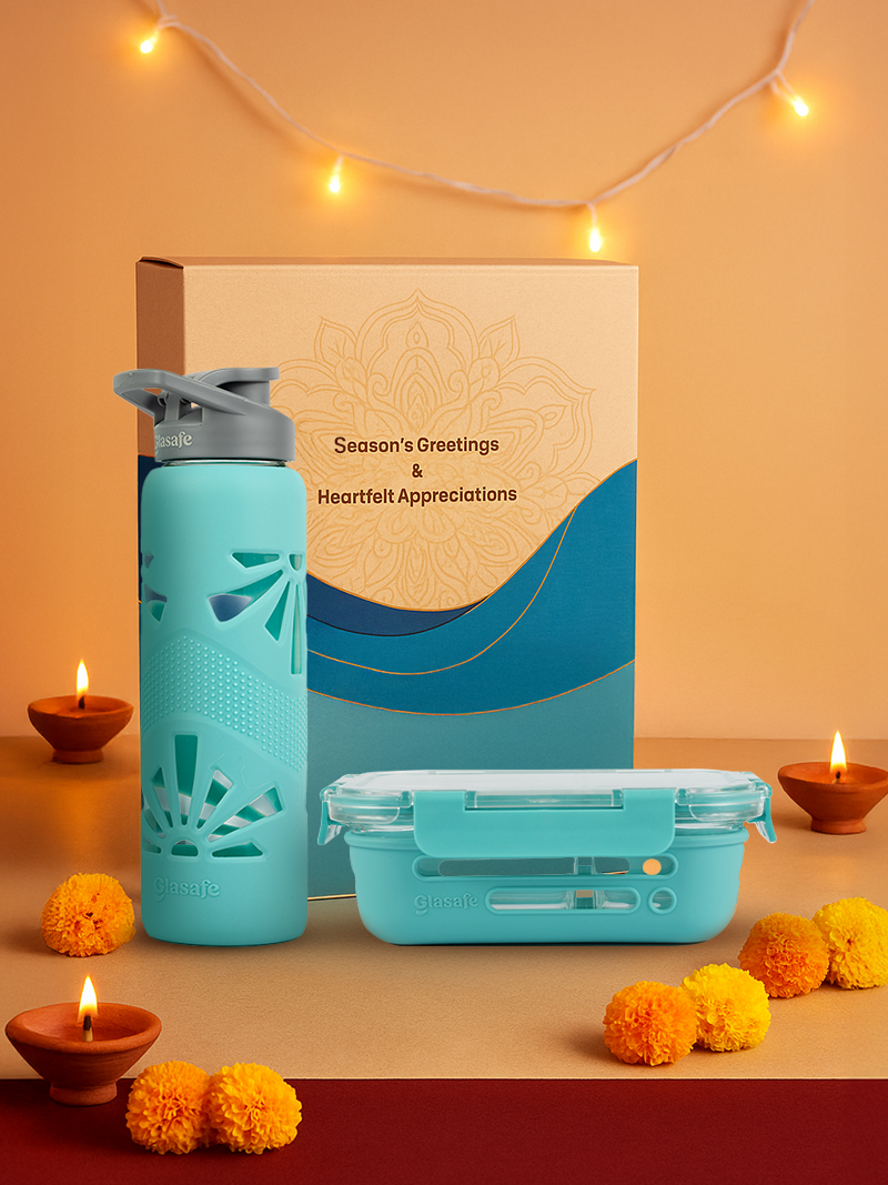 Hydro Meal Kit of Comaprtment Tiffin and Bottle with Gift Box ( 1x580ml + 1x750ml + 1box)