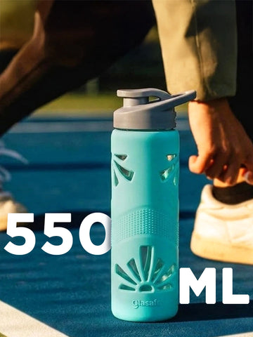 Break Resistant Glass Water Bottle with Protective Silicone Cover, 550ml (Mellow Mist)