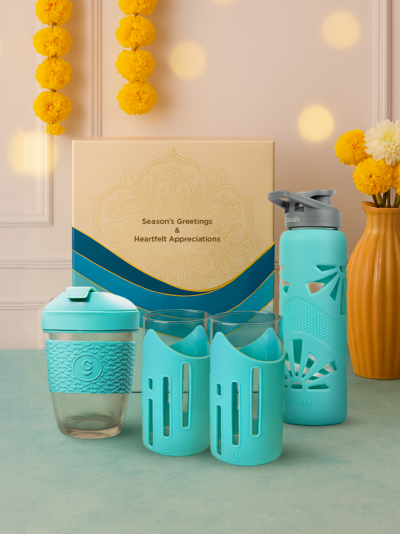 Daily Elegance Set of Drinking Glasses, Bottle & Coffee Mug with Gift Box (2x350ml+750ml+320ml)