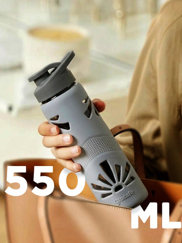 Borosilicate Glass Water Bottle with Protective Silicone Cover, 550ml (Soothing Slate)