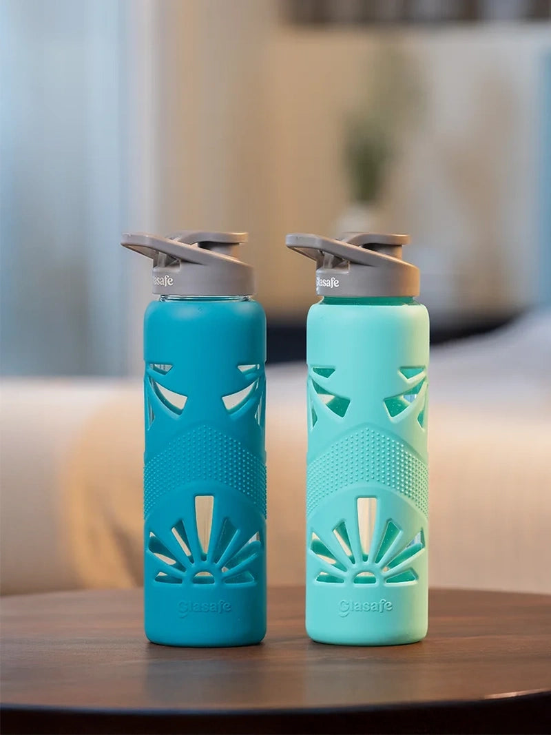 Glasafe 2 piece glass water bottles with silicone cover
