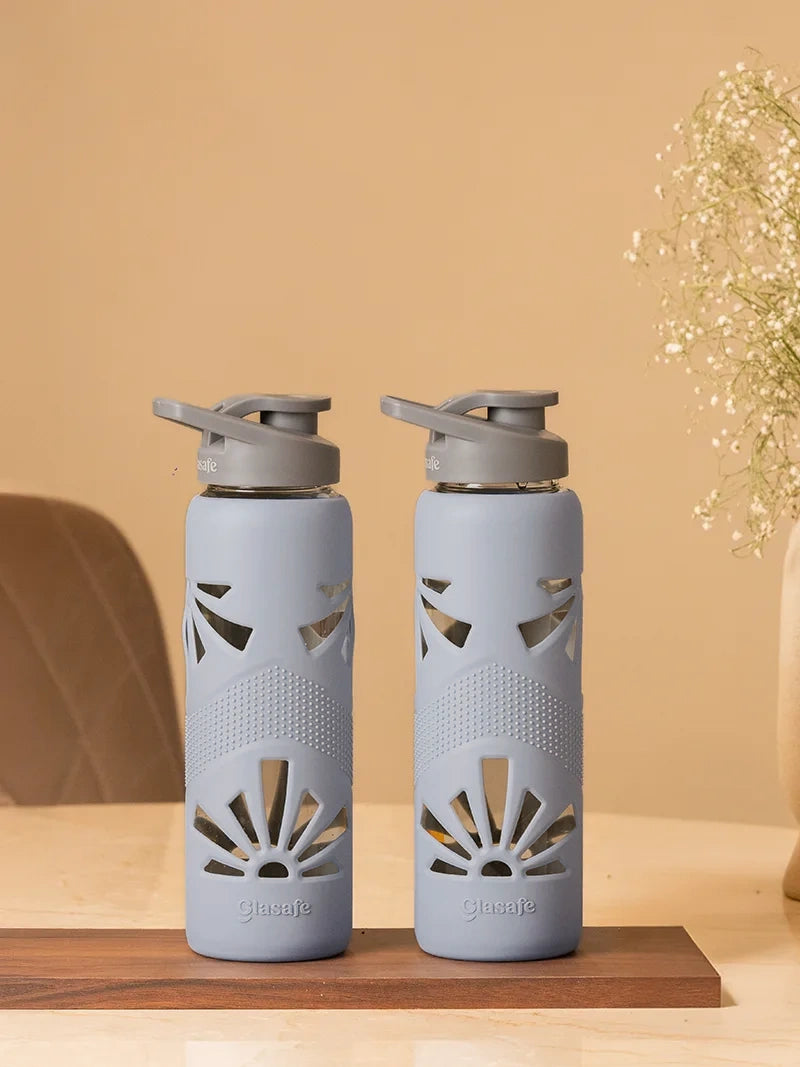 Grey colour 750ml glass water bottles