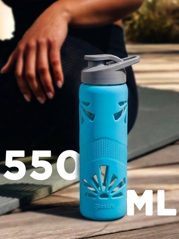 Borosilicate Glass Water Bottle with Protective Silicone Sleeve, 550ml (Tranquil Teal)