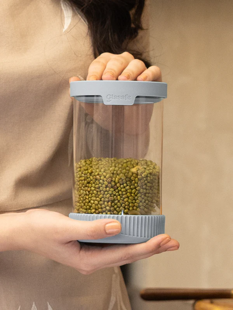 1000ml Large Borosilicate Glass Jar with Silicone Lid for Pantry, Soothing Slate