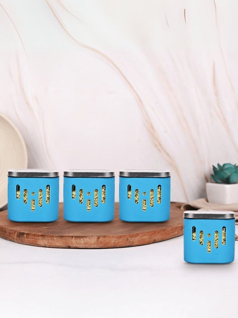 The Snack Combo of 4 Borosilicate Glass Containers with Silicone Cover - (4x600ml)