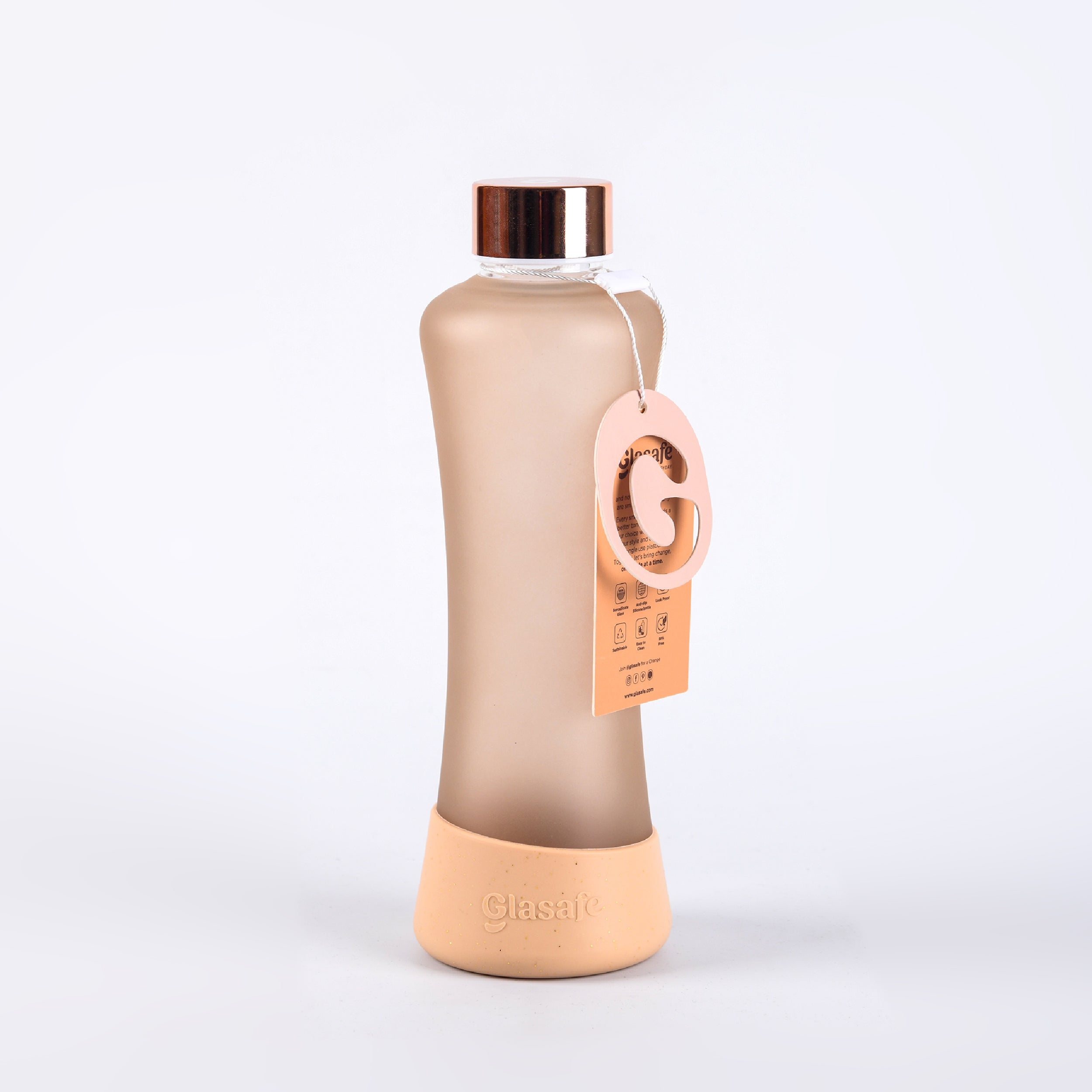 Glasafe SYP Premium Borosilicate Glass Water Bottle with Anti-Slip Silicone Base - 550ml (Bisque)