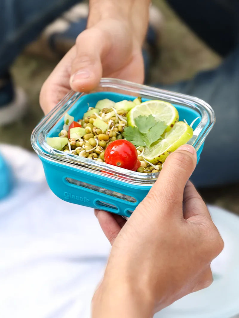 Glass Salad / Lunch Box with Airtight Glass Lid & Silicone Cover, 320ml