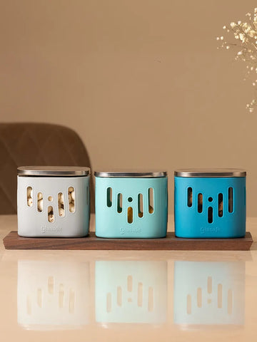 Set of 3 Glass Jar / Container For Kitchen with Airtight Lid & Silicone Sleeve, 600ml