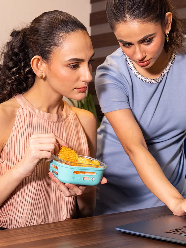 520ml Glass Tiffin Box for Office with Airtight Glass Lid & Silicone Sleeve, Mellow Mist