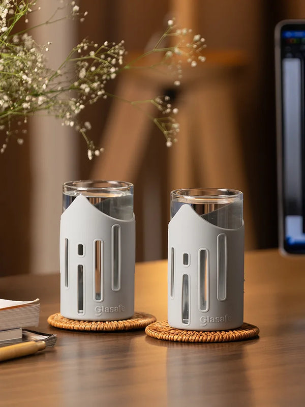 Set of 2 Drinking Water Glasses with Silicone Sleeve, 350ml (Soothing Slate)