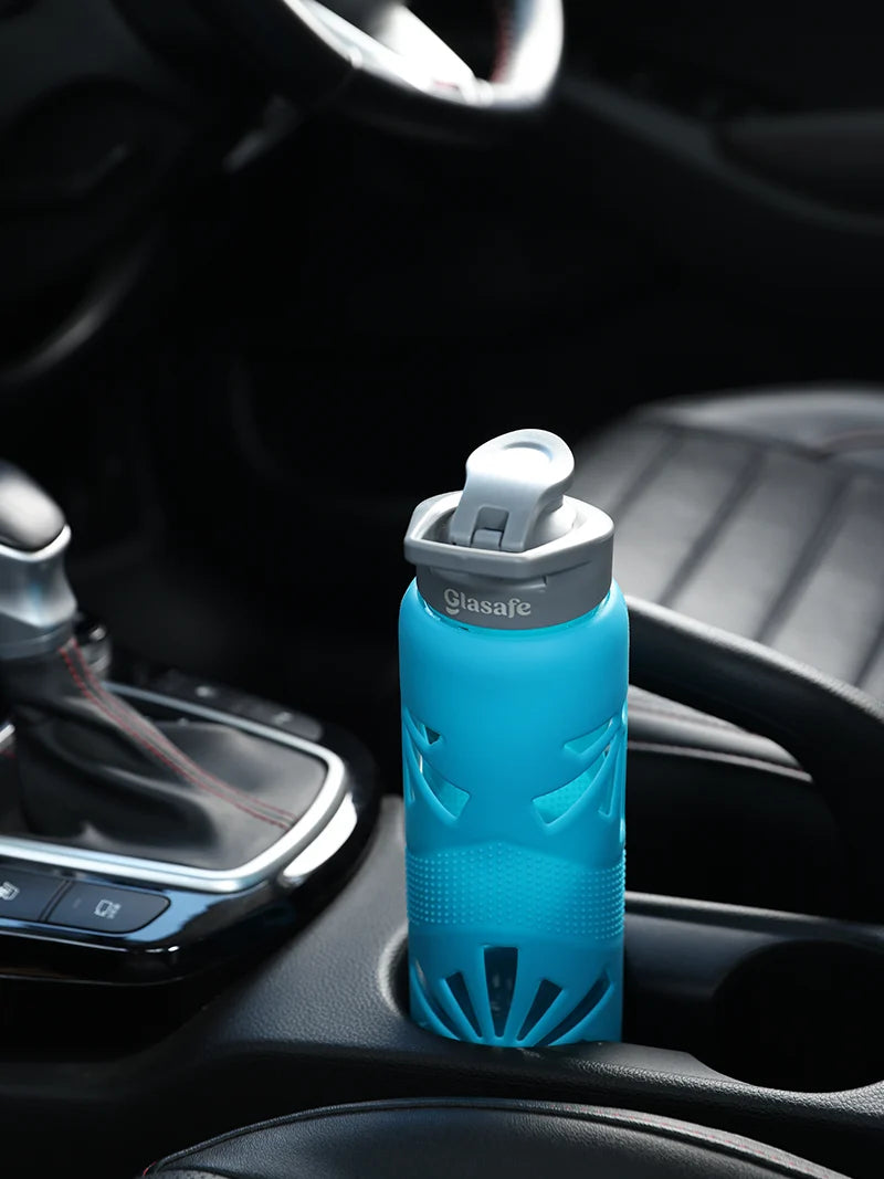 Borosilicate Glass Water Bottle with Protective Silicone Sleeve, 750ml (Tranquil Teal)